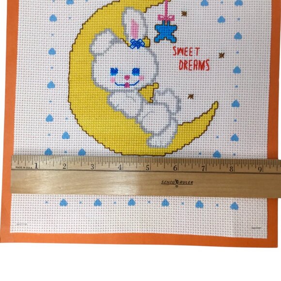 Finished Ready to Frame Cross Stitch Handmade Sweet Dreams Crescent Moon Bunny - Picture 4 of 5